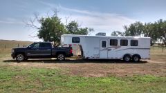 Towing the nice horse trailer with living quarters