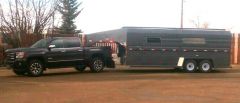 Hauling the 20' stock trailer with 8 yearling steers