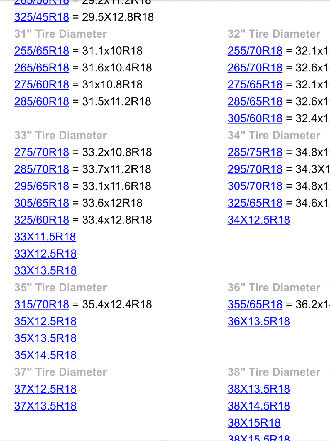 Truck Tire Chart