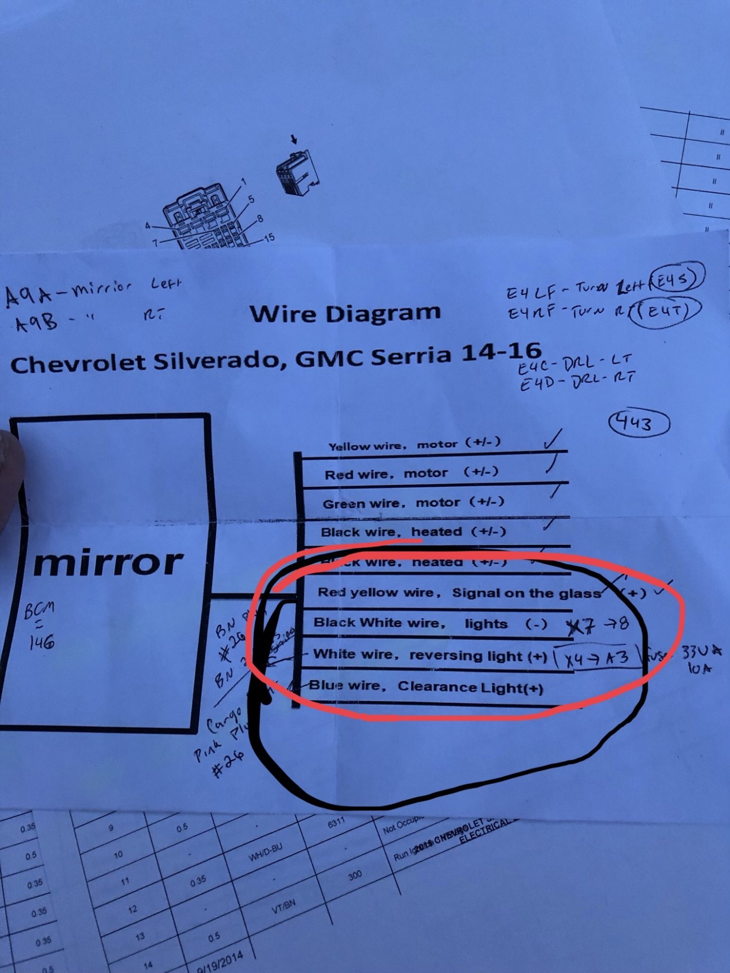 Tow mirror blithe wiring - 2014-2018 Silverado & Sierra