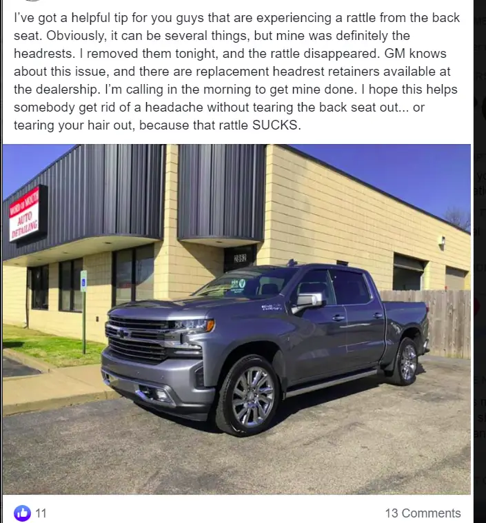 Rattle backseat headrest19 GMC Sierra Denali 20192025 Chevy