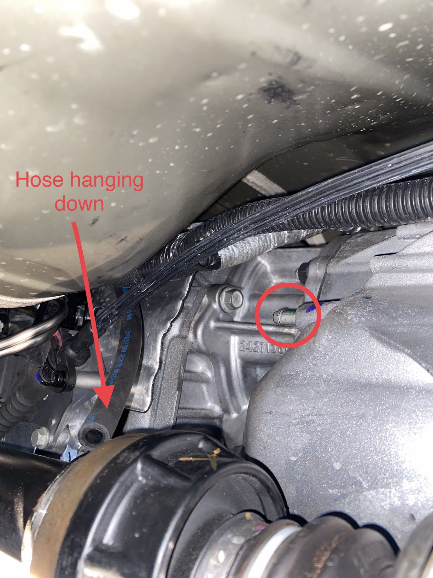 Hose hanging near transfer case 20192025 Chevy Silverado & GMC
