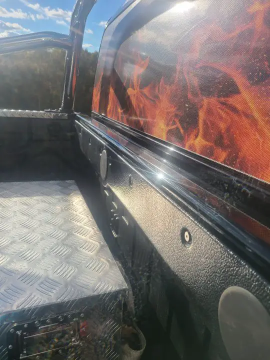 Perforated flame window decal & cheap tool box