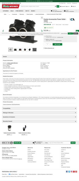 12v. Dual Power Outlet 10242 O'Reilly Auto Parts.png