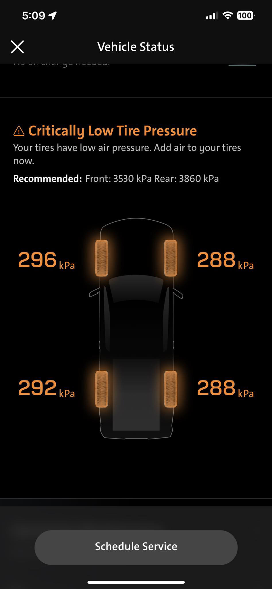 GM Connected Owners Apps Go Haywire - Recommend Hilariously High Tire Pressures 5 I received an alert that all 4 of my tires are flat and that I should fill my tires to 3530 kPa288 kPa is 42 psi 3530 kPa is 512 psi