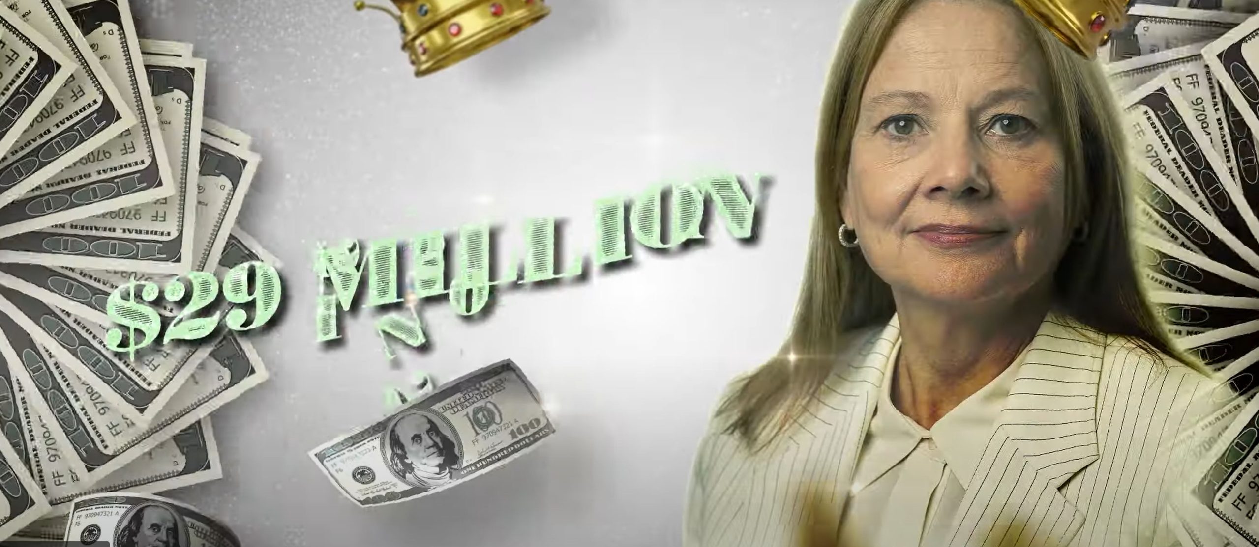 A screenshot from a UAW video showing how Mary Barra made $22-million in compensation in 2022