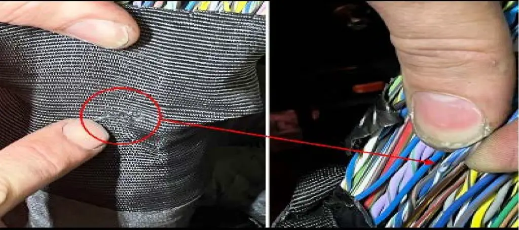 A wire harness that has been compromised through contact with the alternator bracket (Image Courtesy GM)