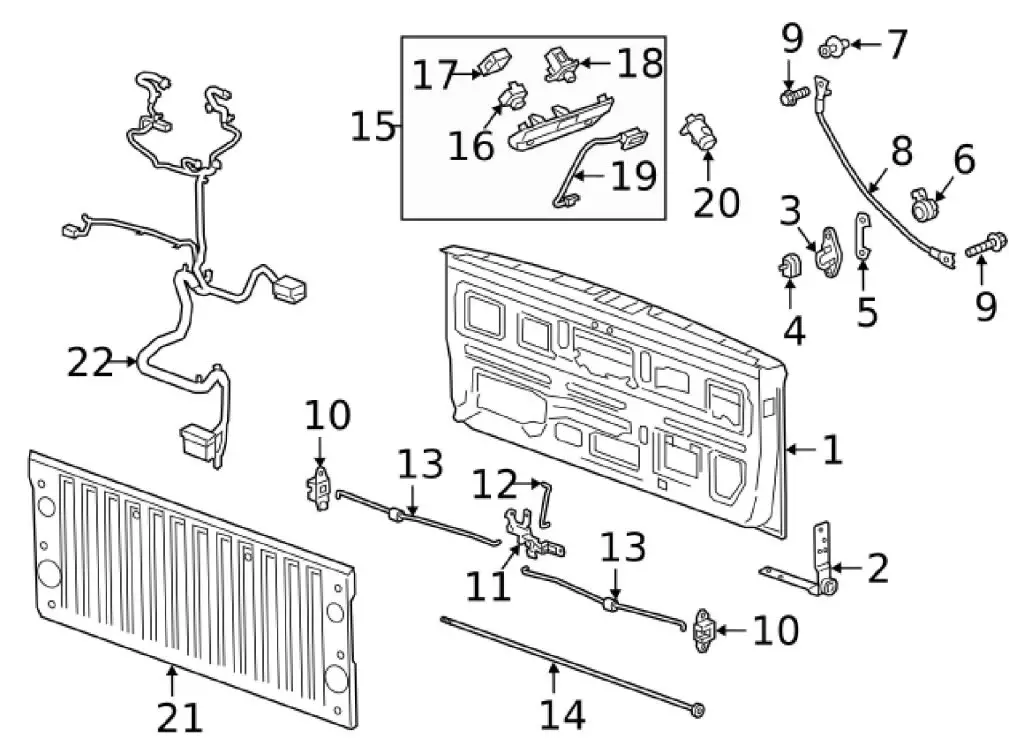 Chevy/GMC Release New Parts To Fix Unwanted, Random, or Inadvertent Tailgate Opening 3 A diagram of the tailgate on a 2020+ Silverado or Sierra pickup