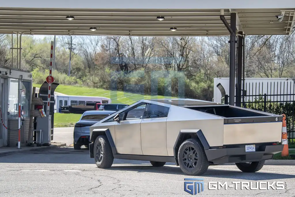 A Tesla Cybertruck owned by General Motors being benchmarked at the company's Milford Proving Grounds