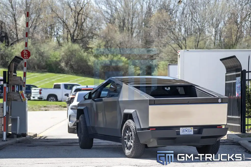 A Tesla Cybertruck owned by General Motors being benchmarked at the company's Milford Proving Grounds