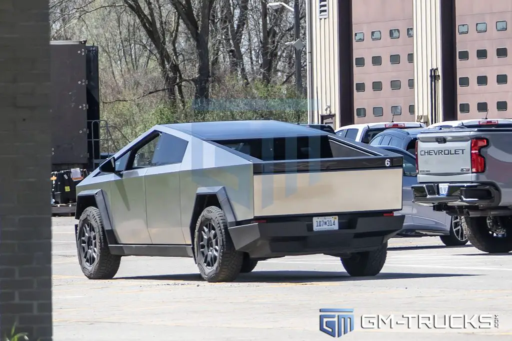 A Tesla Cybertruck owned by General Motors being benchmarked at the company's Milford Proving Grounds