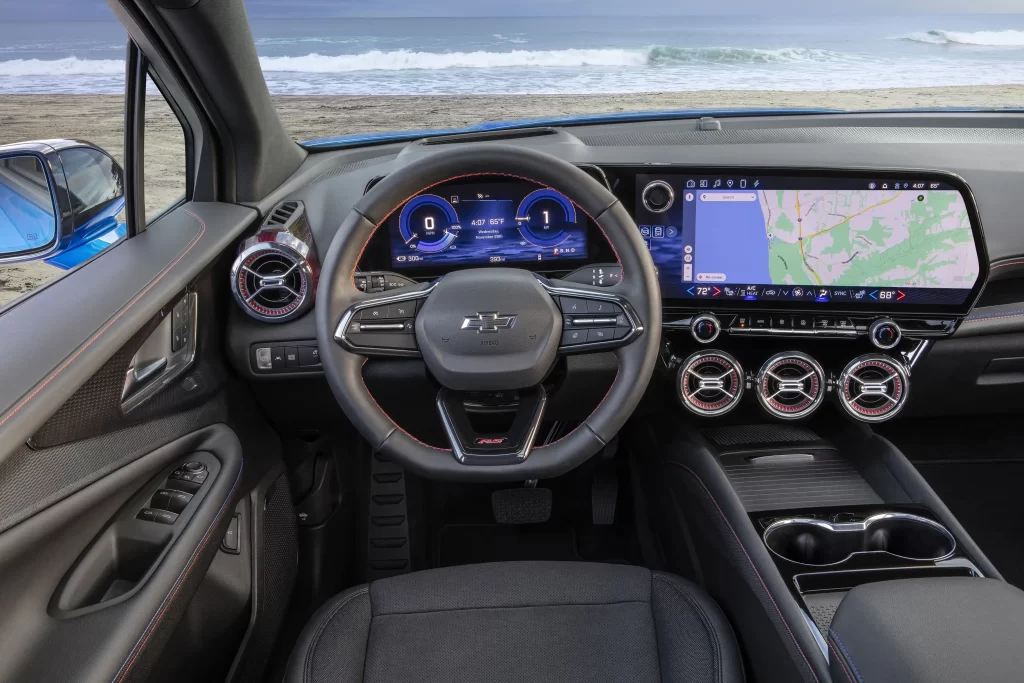 View of driver’s side seat in the front cabin of the 2024 Chevrolet Blazer EV RS