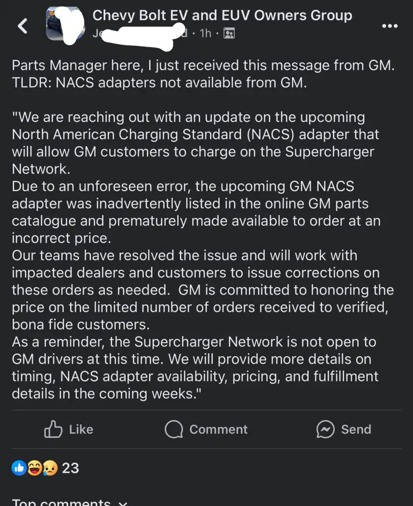 A GM Dealership Parts Manager Posted This To A Bolt EV Facebook Group Recently