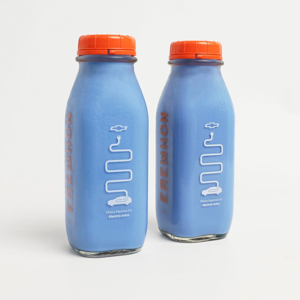Chevy Equinox EV Now Comes With A Side Of Chocho & Blue Spirulina Juice 3 Two bottles of Equinox EV “Electric Juice”.