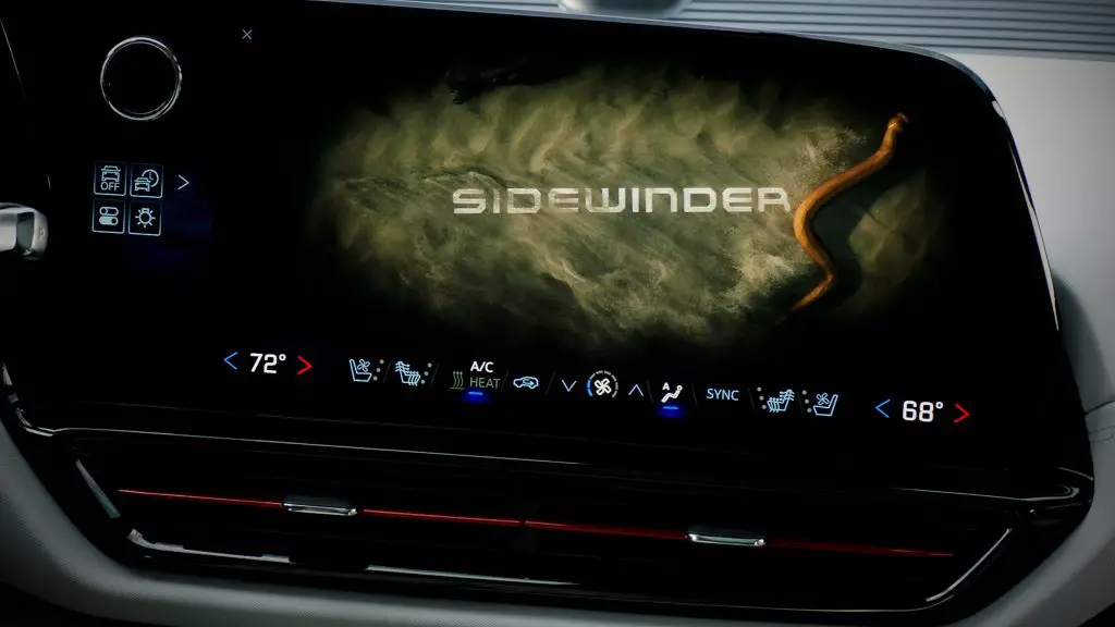 2025 Chevrolet Silverado EV RST | Sidewinder Mode in Action - Diagonal Steering Feature 2 Infotainment screen of the 2025 Chevrolet Silverado EV RST displaying "Sidewinder" mode activation.