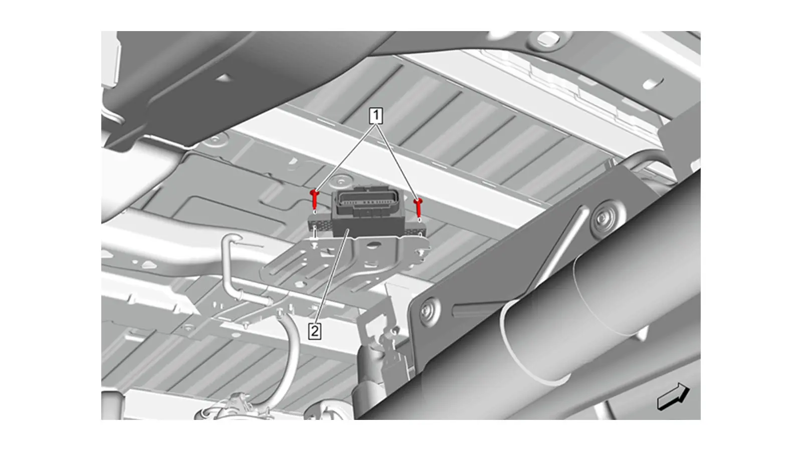 GM Flags Fuel Pump Module Short in 2021-2024 Trucks, SUVs 2 GM service illustration showing the K111 fuel pump driver control module and its two mounting fasteners on the frame of a Chevrolet Silverado 1500