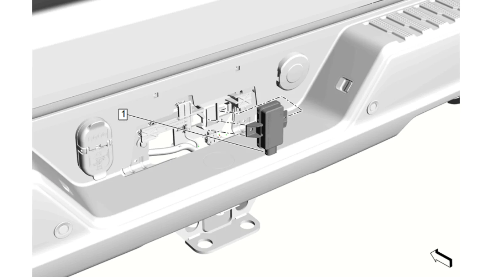 Animated OEM Tail Lamps Jam Trailer TPMS on Silverado HD / Sierra HD 3 Diagram showing the Trailer TPM module mounted near the truck's hitch receiver behind the rear bumper.